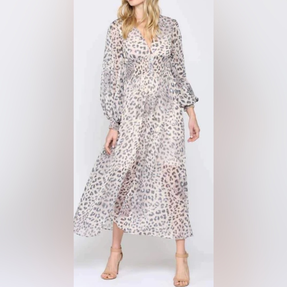 🐆 Cheetah Print Cold Shoulder V-Neck Midi Dress By FATE Size Large